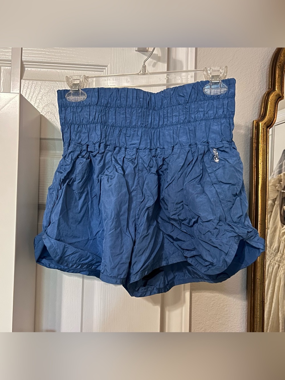 FP Movement by Free People Blue Smocked High-Waist Shorts